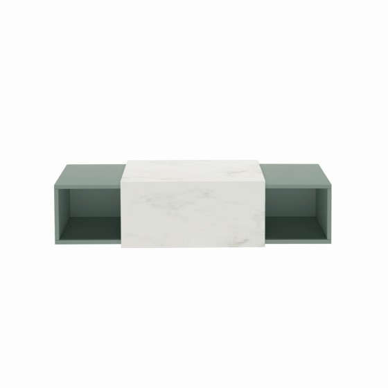 image of Wells Wall Hung Unit 2X30cm Boxes Sage Green White Marble Top