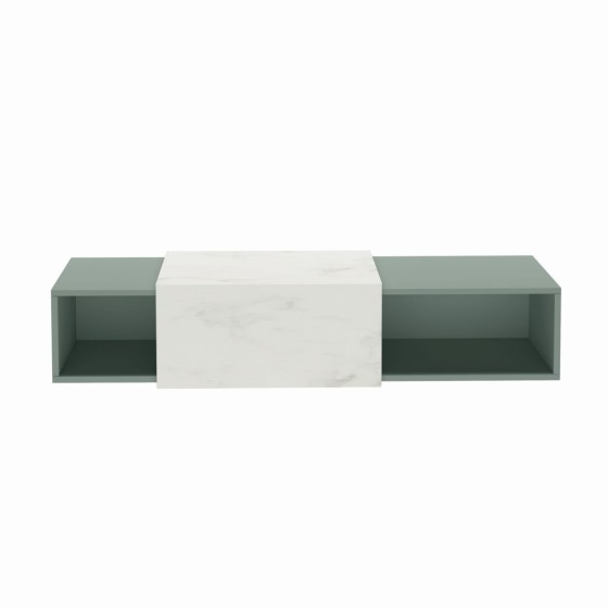 image of Wells Wall Hung Unit 1X30cm Box 1X50cm Box Sage Green White Marble Top