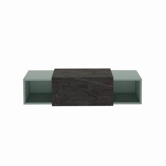 image of Wells Wall Hung Unit 2X30cm Boxes Sage Green Black Marble Top