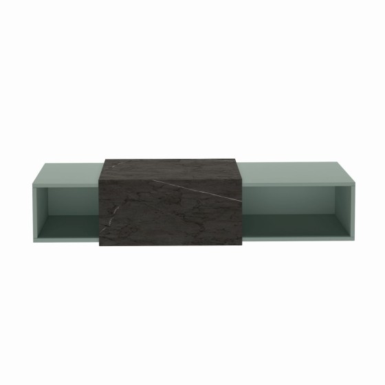 image of Wells Wall Hung Unit 1X30cm Box 1X50cm Box Sage Green Black Marble Top