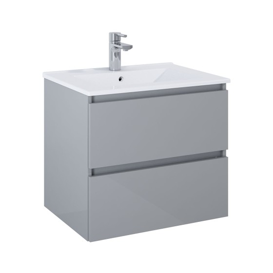 image of 60cm Sussex 2 Drawer Bathroom Vanity Unit Gloss Light Grey