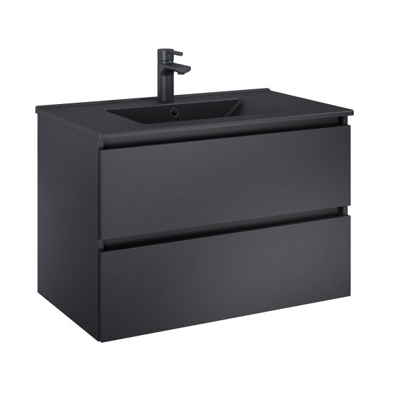 image of 80cm Sussex 2 Drawer Bathroom Vanity Unit Matt Black