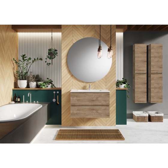 image of 80cm Sussex 2 Drawer Bathroom Vanity Unit Gloss Candela Oak