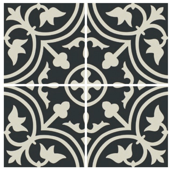 Salisbury White Flower On Black Floor Tile 200x200mm | N&C Tiles and ...