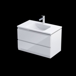 image of Rectory Wall Mounted 2 Bathroom Drawer Vanity Unit 80cm Gloss White