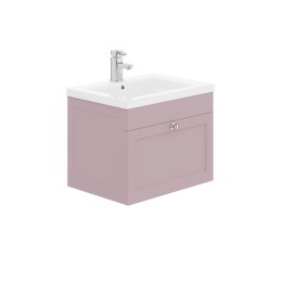 image of Dorset 60cm Wall Hung 1 Drawer Bathroom Vanity Unit Pink