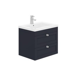 image of Dorset 60cm Wall Hung 2 Drawer Bathroom Vanity Unit Indigo Blue