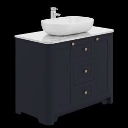 image of Hampton 100cm Floorstanding 2 Door, 3 Drawer Bathroom Vanity Unit Indigo Blue