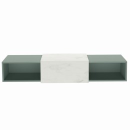 image of Wells Wall Hung Unit 2X50cm Boxes Sage Green White Marble Top