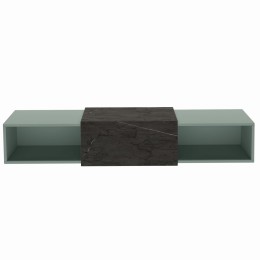 image of Wells Wall Hung Unit 2X50cm Boxes Sage Green Black Marble Top