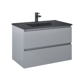 image of 80cm Sussex 2 Drawer Bathroom Vanity Unit Gloss Light Grey