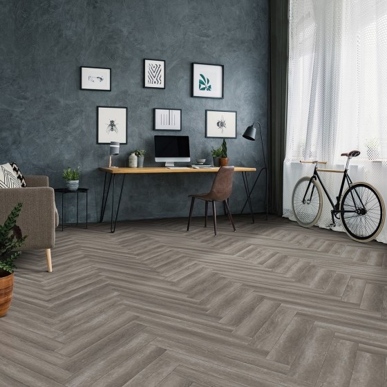 Kraus Harpsden Grey 625x305x6mm Herringbone Rigid Click LVT with Built In Underlay -  2.34m2 (LVTHB001)