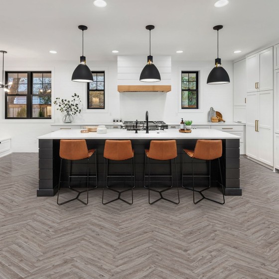 Kraus Langley Grey 625x305x6mm Herringbone Rigid Click LVT with Built In Underlay - 2.34m2 (LVTHB004)