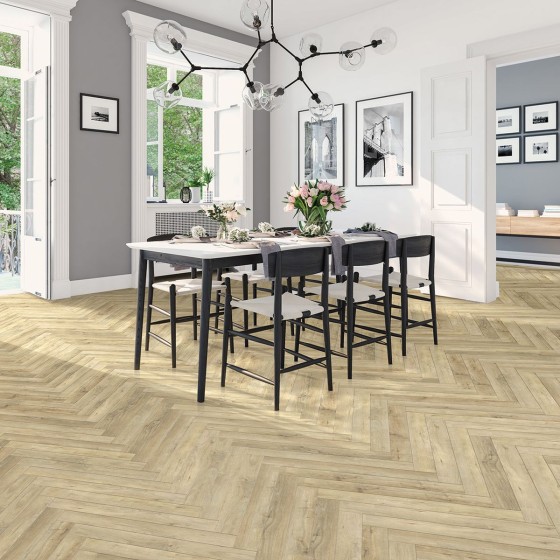 Kraus Wistow Oak 625x305x6mm Herringbone Rigid Click LVT with Built In Underlay - 2.34m2 (LVTHB007)