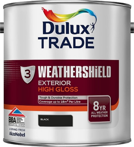 Dulux Trade Paint Weathershield Paint Exterior High Gloss Black 2.5lt