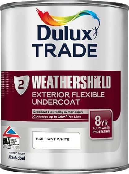 Dulux Trade Paint Weathershield Paint Undercoat Brilliant White 1lt