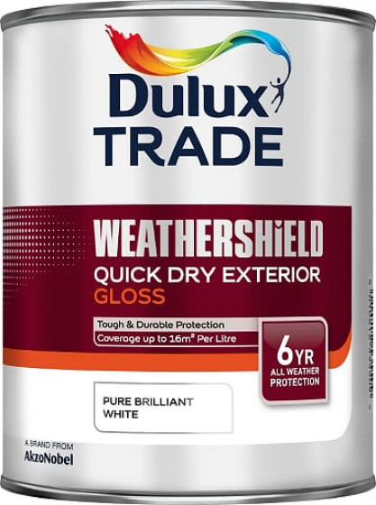 Dulux Trade Paint Weathershield Paint Q/Dry Exterior Gloss Pbw 1l